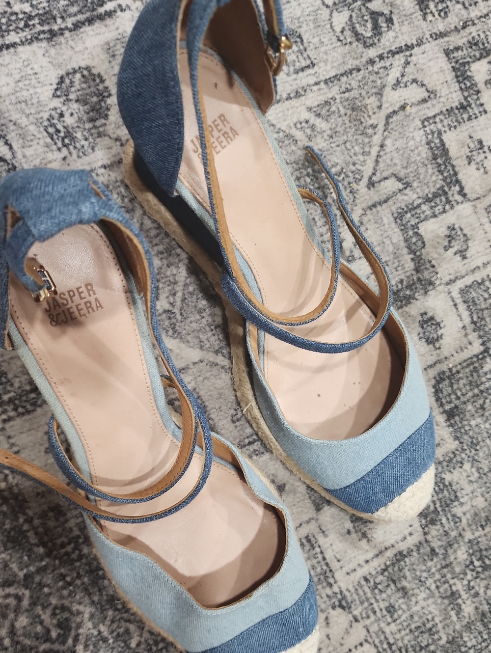 Jasper & Jeera Two-Tone Denim Espadrille Wedge Sandals - Blue